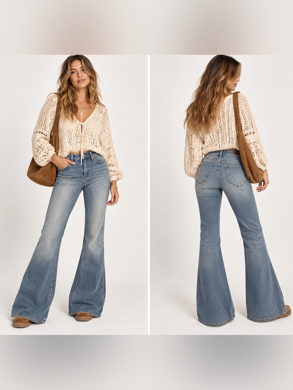 Hollister High-Rise Flare Jeans 70s Style Light Wash Stretch Size 6